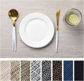 Lex-pm-be6 Lexmore Placemats Set Of 6 Vinyl/plastic Woven Place Mats 6pcs A-beige White