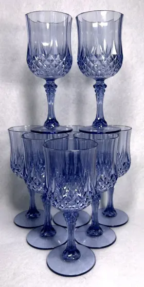 Leyiqu 810049106454 8 Crystal Cut Blue 7oz. Plastic Faceted Wine Glasses Perfect For Pool Party