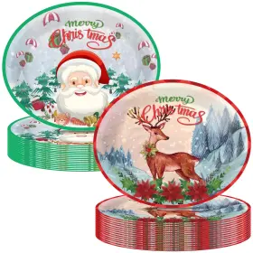 Lgjkyf 741365167396 50 Pcs Christmas Oval Paper Plates 10ftft X 12ftft Large Disposable Deer