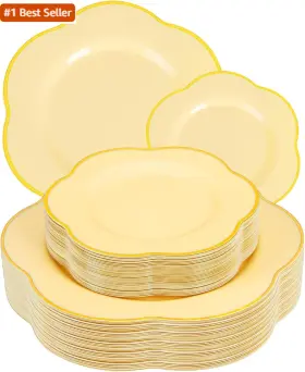 Liacere 313101123173 50pcs Yellow Plastic Plates - Heavy Duty Disposable -yellow And Gold Inc