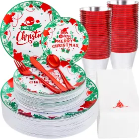 B0ccdbwg5g Liacere 175pcs Christmas Plastic Plates - Green And Red Include 50 C