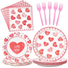 Cxl-054 Lianxuia 96 Pcs Pink Valentines Plates And Napkins 9 Inches / 7