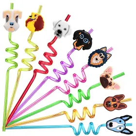 Lidmada 787803780925 24 Dog Party Favors Reusable Plastic Straws For Pet Puppy Pals Themed Birthda