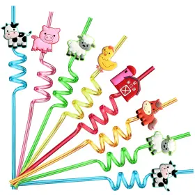 Li210918001 Lidmada Farm Animal Straws Set Chicken Sheep Horse Cow Pig 2 Brushes Party Fa