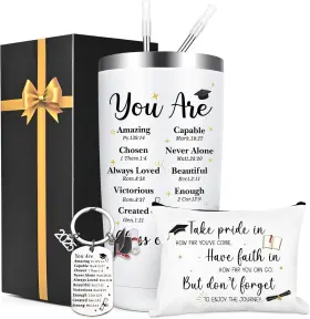 Wr1693-20-wh Lifecapido Graduation Gifts Religious Christian 20oz Insulated Tumbler With Key
