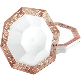 Lillian Collection 763615343947 Lacetagon Rose Gold Premium Plastic Octagonal Soup Bowl - 14 Oz. Packs Of 10 Lillian Collection 763615343947 Lacetagon Rose Gold Premium Plastic Octagonal Soup Bowl - 14 Oz. Packs Of 10