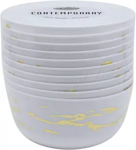 Lillian Collection 763615350020 Luxurious Marble Gold On White Round Serving Bowl - 24 Oz. Set Of 12 Reus