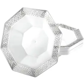 Bowl-14 Lillian Tablesettings 34184 Oz Silver Lacetagon Pack Of 10 Plastic Bowls 14