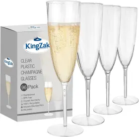 Lillian Tablesettings 635146733989 96 Count Premium Champagne Flutes 6 Oz. Clear Hard Plastic 1-piece Disposable