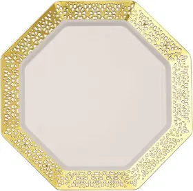 Lillian Tablesettings 763615342971 Plastic 7.5 Inch Gold Pack Of 10 Lacetagon Plates 7.25 34297