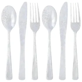 Lillian Tablesettings 763615372602 Collection Unique Glitter Silver Premium Plastic Cutlery Combo - Pack