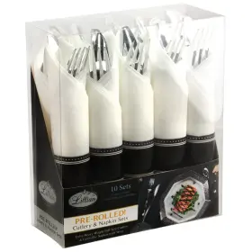 Lillian Tablesettings 763615372701 Pre Rolled Cutlery And Napkins Set With Extra Heavy Duty Full Size Polished S
