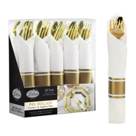 Lillian Tablesettings 763615372800 40 Pieces Pre Rolled Cutlery And Napkins Set With Heavy Duty Full Size Polish