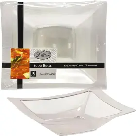Lillian Tablesettings 793842574043 5-ounce Rectangular Plastic Bowls 10 Count Clear 5.75 X 4.8 2.5 Inches