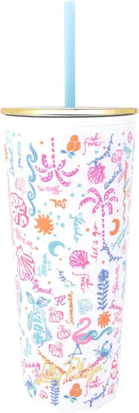 250093 Lilly Pulitzer Double Wall Tumbler With Lid And 24 Ounces Summer Serenade