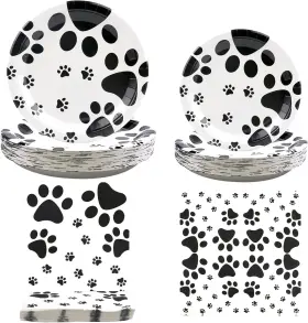 C22029 Lilwemen Puppy Paw Party Supplies - 120 Piece Theme Tableware Set 40 9 Inch Black
