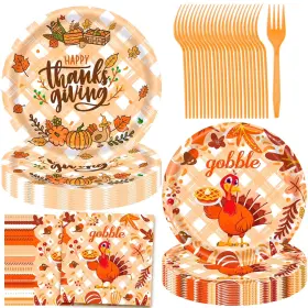 Jes-pl-tks25 Limited 96pcs Thanksgiving Party Plates And Napkins For Turkey Supplies Gobble Giv
