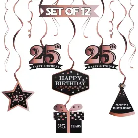 Decorations25th Lingteer 732758044882 Happy 25th Birthday Black With Rose Swirls Hanging S