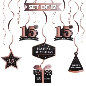 Lingteer 759838299758 15th Birthday Swirl Streamer Kit Cheers To 15 Years Foil Backdrop Supplies