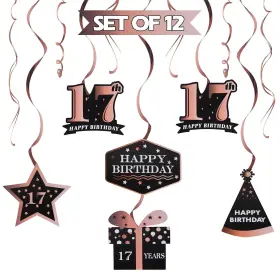 Lingteer 759838299772 Happy 17th Birthday Decorations Black With Rose Swirls Hanging
