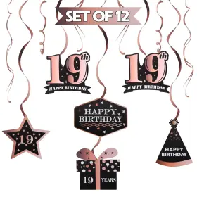 Lingteer 759838299796 19th Birthday Swirl Streamer Kit Cheers To 19 Black Rose Hanging Backdrop