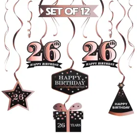 Lingteer 759838299864 26th Birthday Swirl Streamer Kit Cheers To 26 Years Foil Backdrop Decor