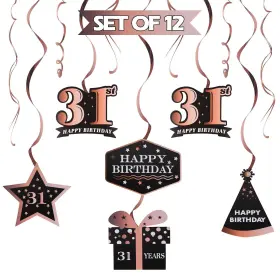 Decorations31st Lingteer 759838299918 Happy 31st Birthday Black With Rose Swirls Hanging S