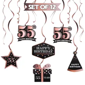 Lingteer 759838299963 Happy 55th Birthday Decorations Black With Rose Swirls