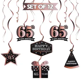 Lingteer 759838299987 Happy 65th Birthday Decorations Black With Rose Swirls Hanging