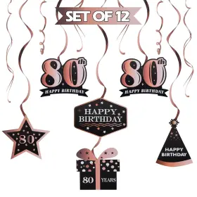 Decorations80th Lingteer 759838300010 Happy 80th Birthday Black With Rose Swirls Hanging S