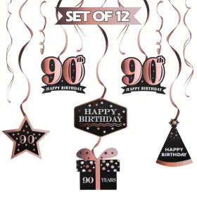 Decorations90th Lingteer 759838300034 Happy 90th Birthday Black With Rose Swirls