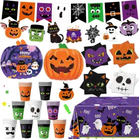 Linhaxm 313035174135 74 Pcs Halloween Party Supplies Pumpkin Shaped Disposable Plates Napkins Cups