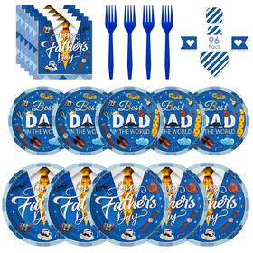 Litmitfu 607602333330 96 Pcs Happy Fathers Day Plates And Napkins Set - Best Dad Paper Plate Blue