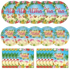 Litmitfu 607603917348 40 Pcs Aloha Party Decorations Hawaiian Plates And Napkins Tropical Luau Di