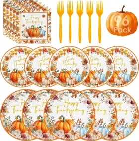 Litmitfu 607605368049 96 Pcs Happy Thanksgiving Plates And Napkins - Disposable Paper Pla