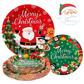 Litmitfu 607607062822 24 Pcs Merry Christmas Paper Plates - Cute Round Santa Clau