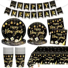 Litmitfu 607607281315 82 Pcs New Years Eve Party Supplies 2026 Set - Black Gold Happy Year Decorat