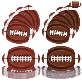 Litmitfu 607607281346 24 Pcs Football Plates - Rugby Shape Design Large 9.4 X 6.2 Inches Brown
