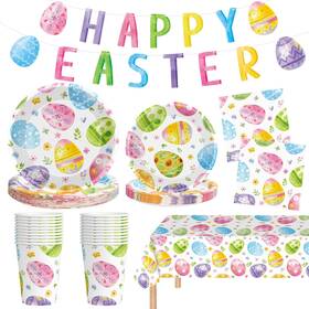 Litmitfu 607611399730 102 Pcs Easter Party Decorations Set - Spring Watercolor Eggs Paper Pink04