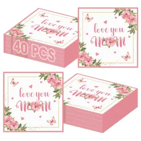 Litmitfu 607612782135 40 Pcs Happy Mothers Day Napkins - 6.5 Inch Flower Mother Pink/mixed Color