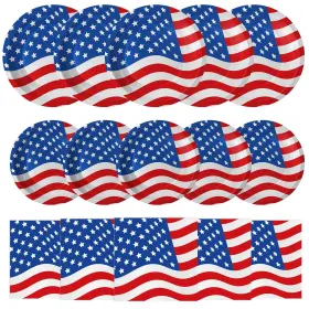 Litmitfu 635393665330 4th Of July Plates And Napkins Sets - Patriotic American Flag Party Supplies