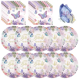 Litmitfu 635408083807 40 Pcs Butterfly Birthday Party Decorations - Purple Plates And