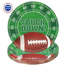 Litmitfu 635408985927 Touchdown Football Plates Sets - 7 Inch Disposable Dinner Dessert Paper Pack