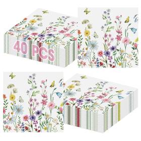 Litmitfu Flower40p 40 Pcs Spring Floral Napkins 13 X Inches - Wildflower Butterfly Party Napk