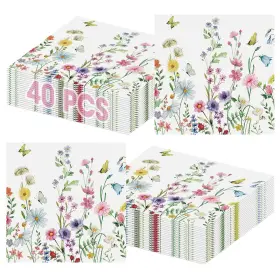 Flower40p Litmitfu 40 Pcs Spring Floral Napkins 13 X Inches - Wildflower Butterfly Party Napk