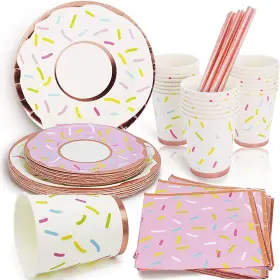 Liugusun 736519605749 Donut Party Supplies Plates And Napkins For 25 Guests Birthday Decor