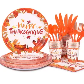 Liugusun 797442880870 Thanksgiving Plates Dinnerware Set Party Decorations Pumpkin Map