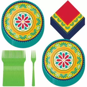 Live It Up Party Supplies 763180921038 Fiesta - Painted Pottery Paper Dinner Plates Luncheon Napkins