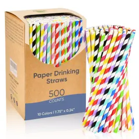 Lives On Green 331807344488 7.75 Inch Colorful Striped Paper Drinking Straws 500 Counts In Bulk 10 Assorted