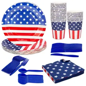 24pape Lizhoumil 955586040480 144pcs Patriotic Party Supplies Dinnerware Set 24 Plates Napkins
